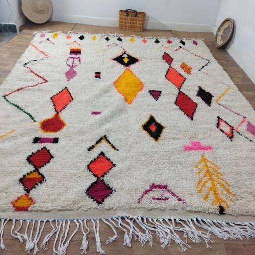 Wollen Azilal vloerkleed XXL kleurrijk – handgeweven natuurlijke wol (300×244 cm)
