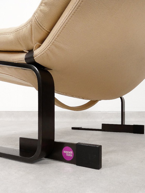 Image 1 of  Saporiti Onda Stuhl – cremefarbenes Leder 