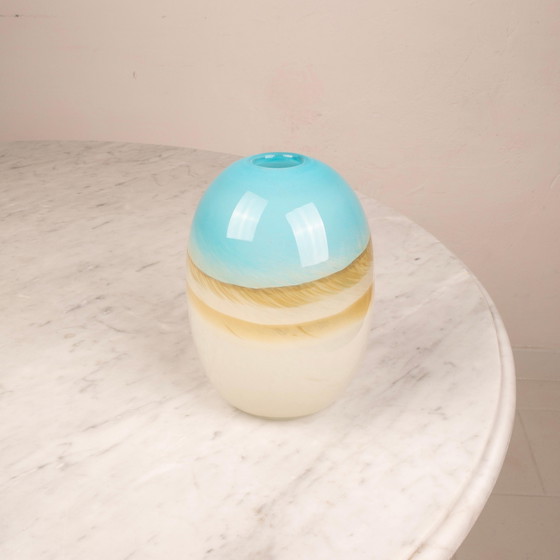 Vase en verre de Murano italien vintage Mid Century Aqua Bleu & Ivoire – Murano Glass, Mid Century Modern (photo 3 of 13)