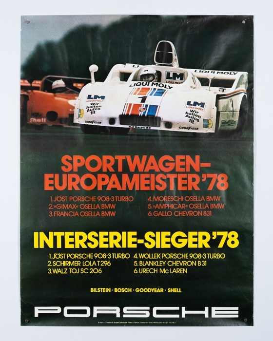 Image 1 of Porsche Interserie Sieger – 1978 – Original Vintage Porsche Poster by Werbeagentur Strenger – Vintage Motorsport – 102x76 cm