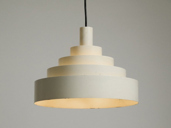Image 1 of Zware, massief metalen hanglamp met lamellen uit de jaren 60 uit het ruimtetijdperk