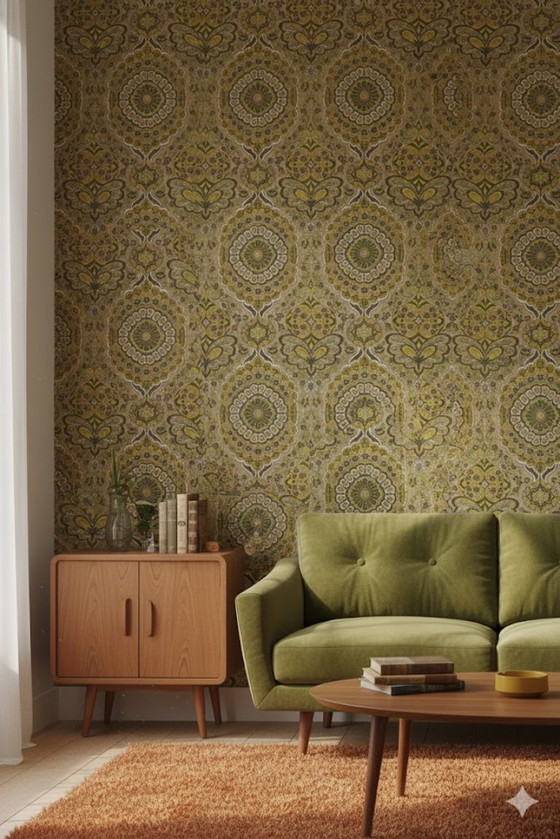 14296 Retro vintage baroque wallpaper brown yellow ocher gold – Wall decoration (photo 2 of 7)