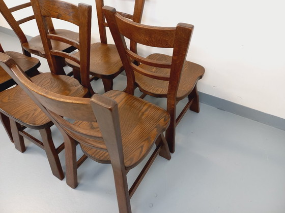 Image 1 of Set of 6 vintage brutalist oak chairs from the 1950s