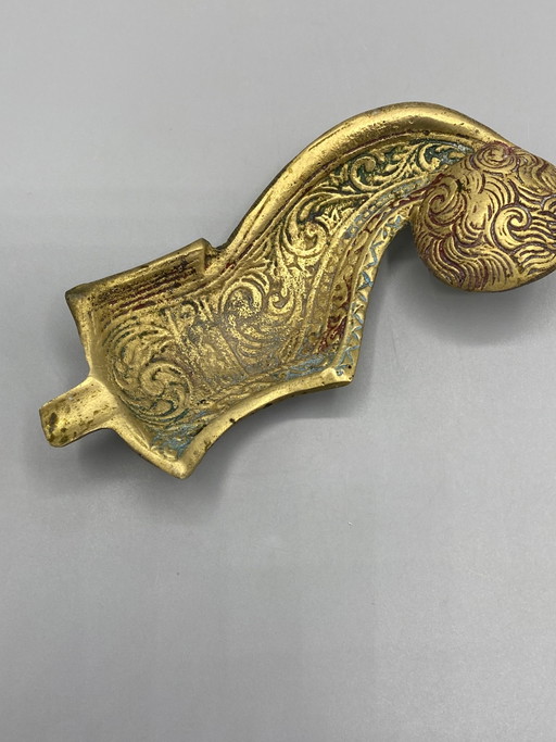 Asbak in de vorm van een Ottomaanse pantoffel – Polychroom messing – Turkije – decoratieve objecten, Metal (photo 2 of 7)