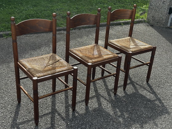 3 Sedie Vintage in Legno e Paglia – Anni '50/'60 – Sedie da pranzo, Wood (photo 5 of 15)