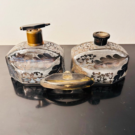 Image 1 of Art Deco parfumset - cristal glass met zilverlaag - 2 delig