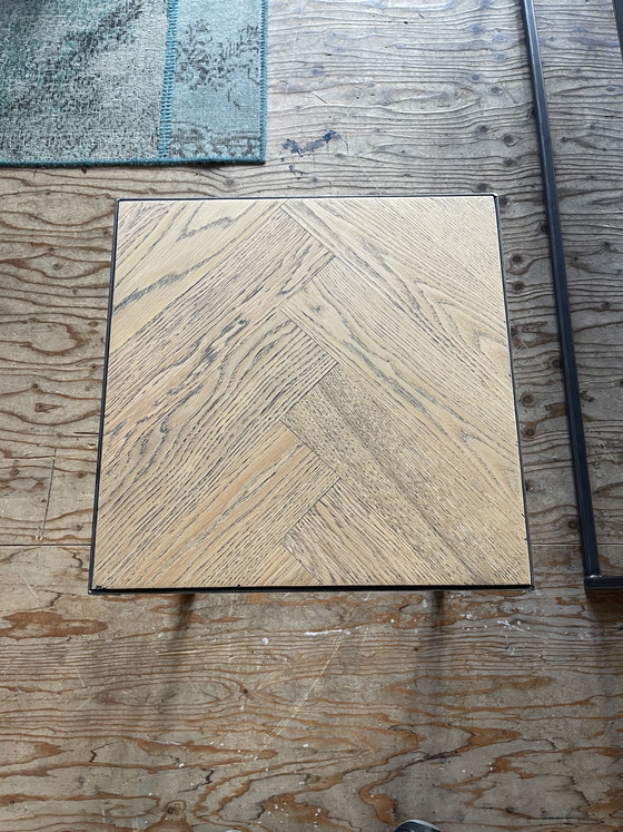 Image 1 of Set of 3 industrial oak herringbone coffee tables.