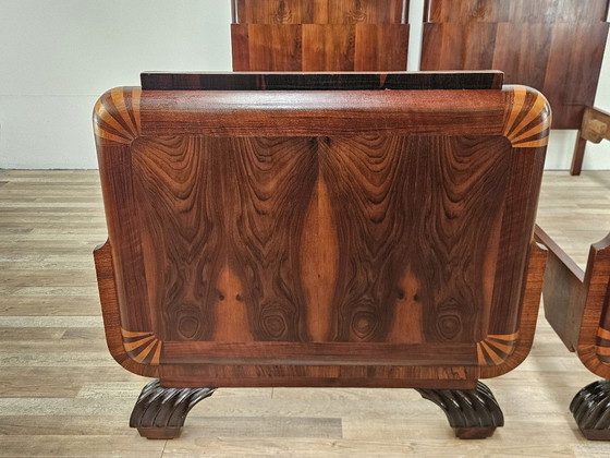 Image 1 of Coppia di letti singoli Art Decò in mogano e acero rosa, 1940