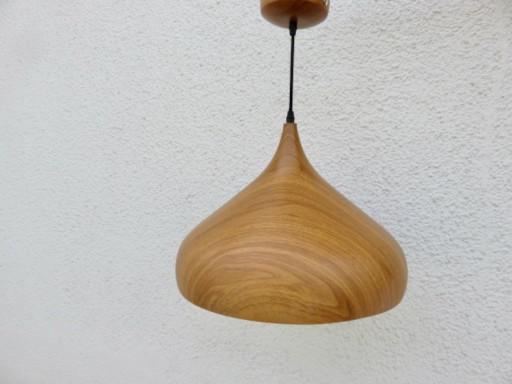 Lámpara colgante escandinava de metal con aspecto de madera, años 80.