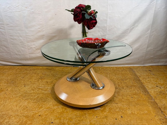 Image 1 of Table basse pivotante Vintage Tokyo Twist – Plateau en verre extensible – Design moderne du milieu du siècle. Affirmez votre sty