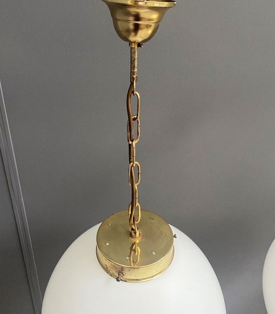 Image 1 of Sphere opal glass hanging lamps 1970s by Kamenicky Senov