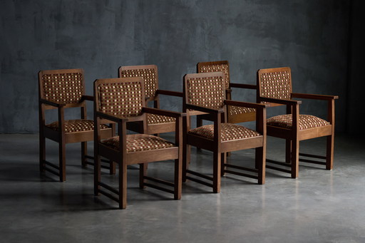 Set di 6 poltrone vintage della scuola di Amsterdam, Paesi Bassi 1940