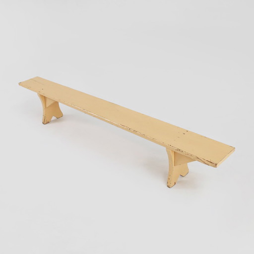 Rustic Hand-Crafted Beige Wooden Bench, France, 1900s