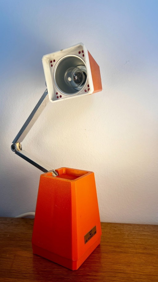 Mid-Century Modern High Intensity Pyramid Folding Lamp | Bright Orange, 1970s