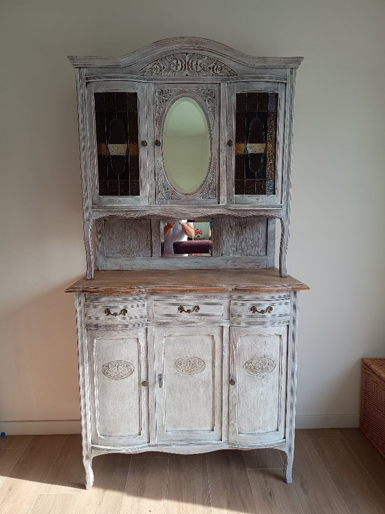 Image 1 of Antique sideboard with leaded glass and mirror