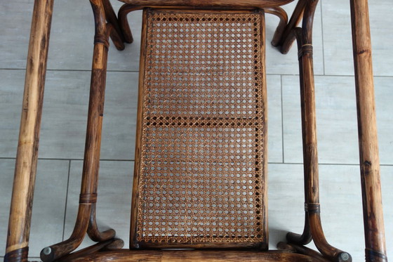 Image 1 of Vintage salontafel van bamboe, rotan en leer uit de jaren 60.