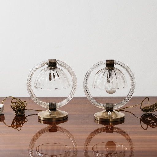Barovier & Toso Pair of Murano Glass and Brass Lampshades, 1950s Vintage