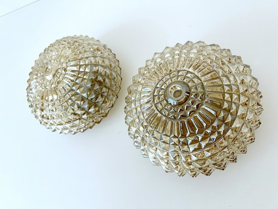 Image 1 of 2X Mid Century Glass Wall Lights