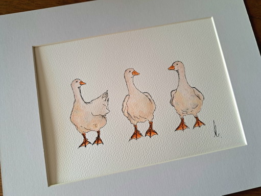 Original-Aquarellgemälde „Gänse“ | Inklusive Rahmen – schilderijen tekeningen, Paper (photo 2 of 5)