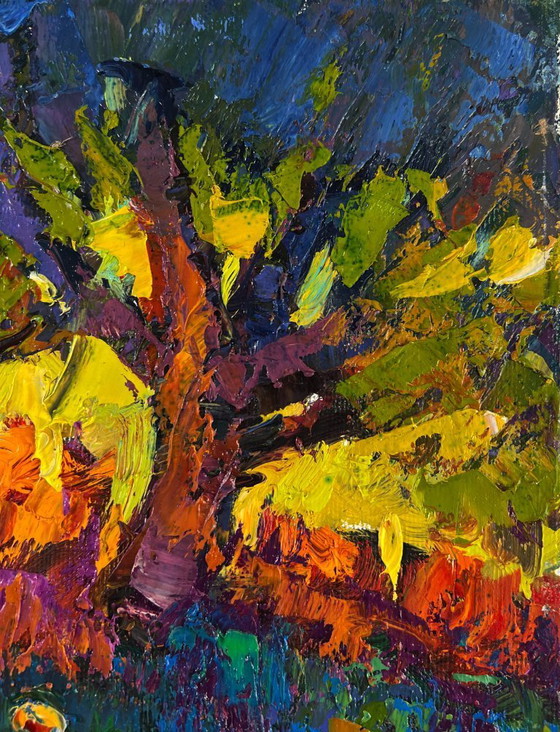 Image 1 of Original Oil Painting Evening Nature Landscape Silence In The Shade Of Old Willows