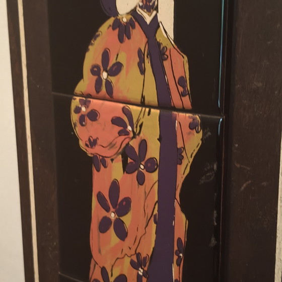 Vintage Keramisch Tegelpaneel – Dame – Jaren 60/70 – 50 × 19 Cm – Wanddecoratie, Ceramic, Wood (photo 6 of 8)