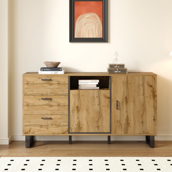 Image 1 of Urban Meuble buffetkast met 2 deuren en 3 laden in hout look 150*38*77cm