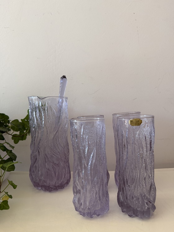 Brutalistische Karaffe mit Gläsern aus Alexandria, Italien, 1970er Jahre – Gläser & Karaffe, Murano Glass (photo 5 of 9)