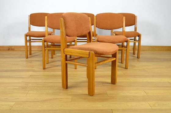 Image 1 of Set di 6 sedie della Maison Regain in olmo e tessuto, 1980
