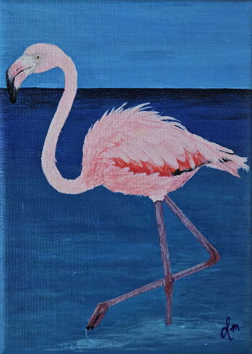 Acrylverf Schilderij Flamingo 13X18 Cm