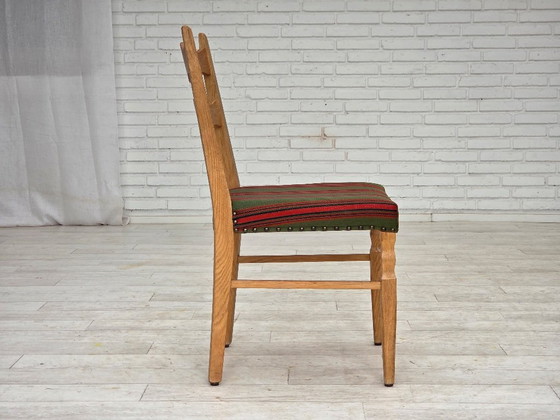 Image 1 of Set van 2 Deense eetkamerstoelen uit de jaren 70, meubelwol, massief eikenhout