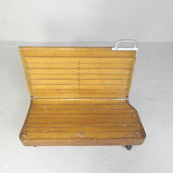 Image 1 of Double-sided teak train bench, 1930s
