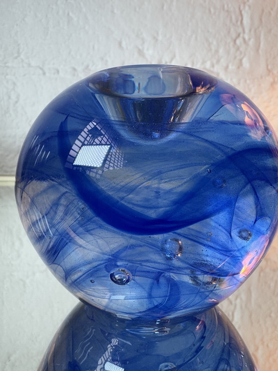 Image 1 of Kosta Boda blauer Glaskerzenständer aus den 1980er Jahren