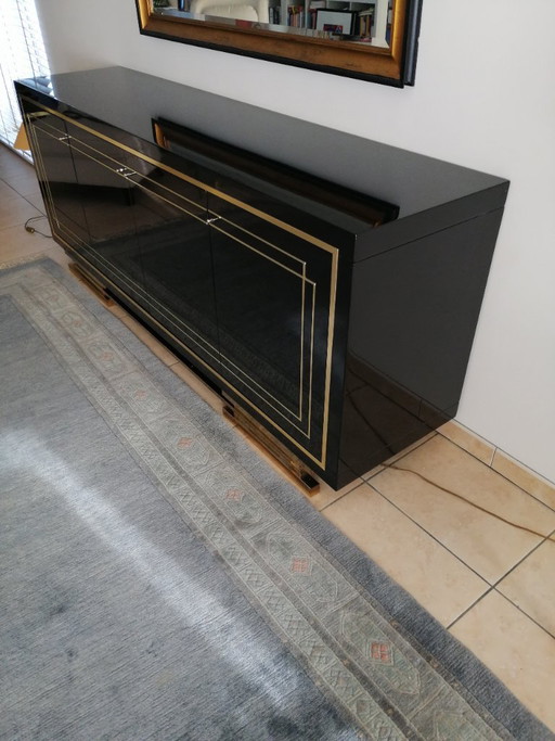 Credenza in lacca nera e ottone, Italia 1988-1989