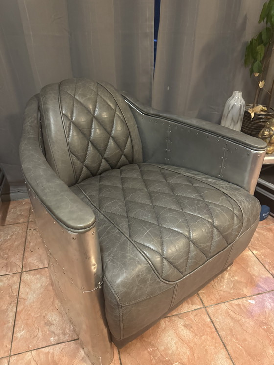 Image 1 of Sedia in pelle Palazzo OVL313 con braccioli in alluminio