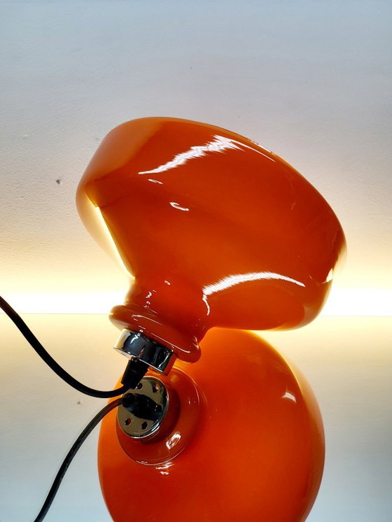 Image 1 of Lampada a sospensione vintage in vetro opalino arancione con finitura cromata, anni '60