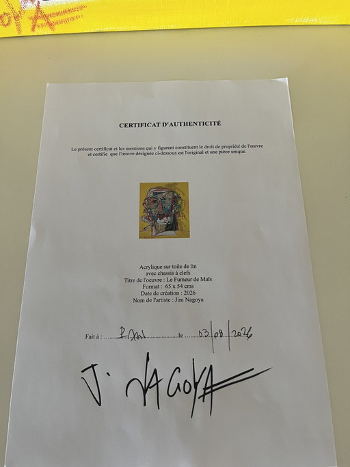 Jim Nagoya - L'affumicatore di mais - Grande acrilico su tela + Certificato – schilderijen tekeningen, Canvas (photo 2 of 5)