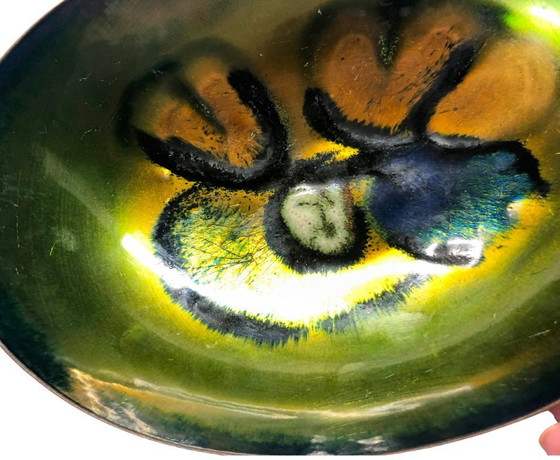 Image 1 of Ciotola vintage italiana in metallo smaltato Laurana Rame d’Arte – Piatto decorativo di metà secolo