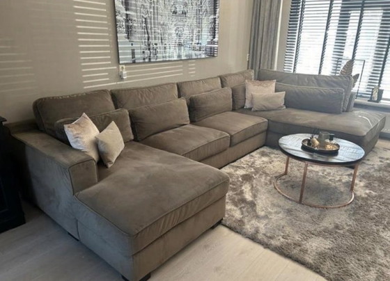 Image 1 of Canapé d'angle XXL de luxe en taupe - Aussi bon que neuf