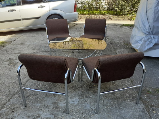 Hungarian Chrome-Plated Metal Table and Dining Chairs Set, 1960s, Set of 5, Dining set (photo 3 of 9)