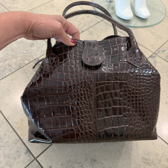 Sac à main italien élégant en cuir véritable aspect crocodile – fabriqué en Italie – comme neuf – Sacs a main (photo 6 of 9)