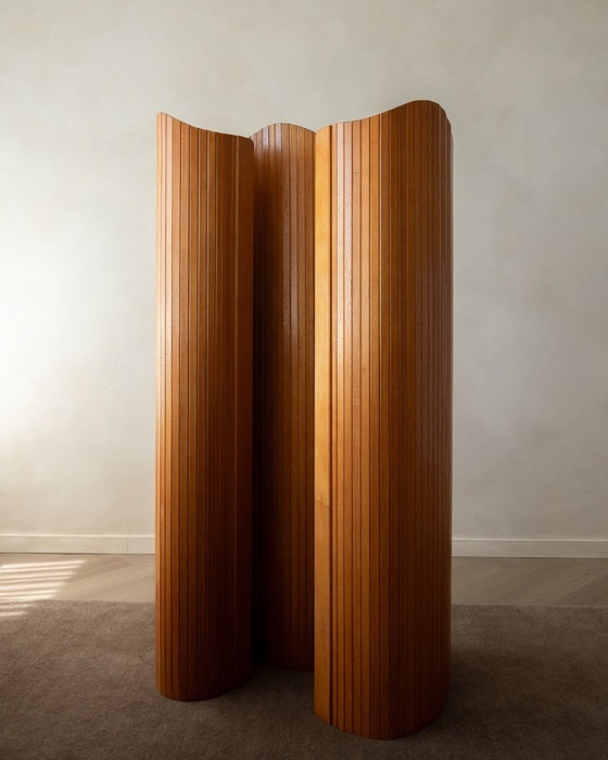 Image 1 of Vintage French Art Deco Pine Tambour Room Divider by Jomain Baumann for Baumann, 1930s