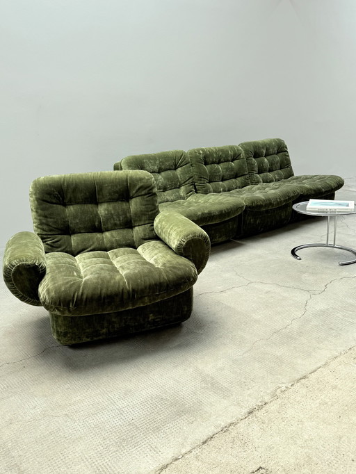 MODULAR CHAIR SOFA SET COTTON GREEN 4 PIECES 1970s