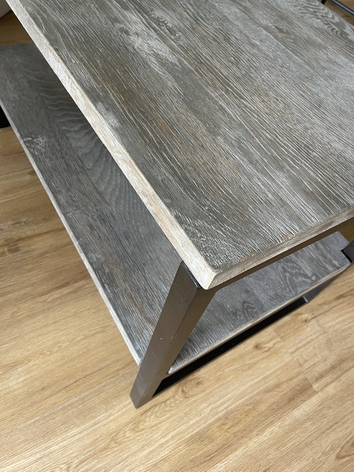 Coffee table – solid wood & black metal frame