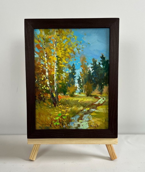 Original Oil Painting Autumn Forest Landscape Breath of the autumn forest