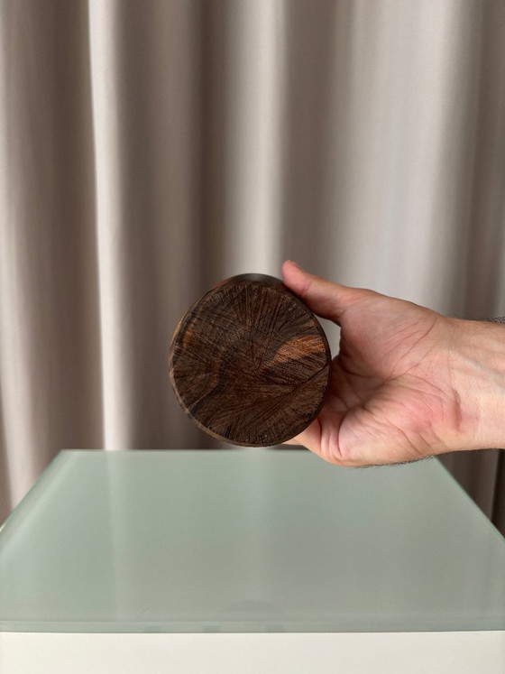 Vintage Sculptural Turned Wood Vase – Dark Hardwood – 20 cm – Artisan (photo 8 of 11)
