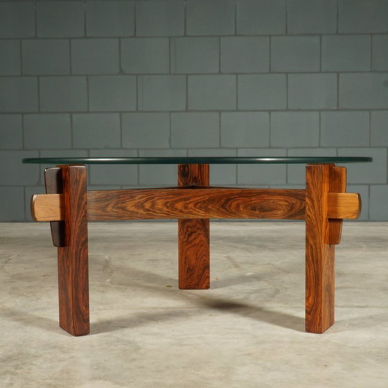 Vintage Brutalist coffee table – rosewood – 1970s – Glass (photo 7 of 12)