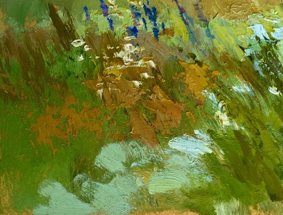 Image 1 of Original Oil Painting Summer Field Landscape On the summer flower meadows