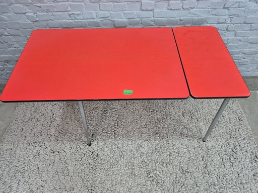 Vintage Design Rectangular Extendable Formica Kitchen Table in Orange with Chrome Legs – The Netherlands, 1960s