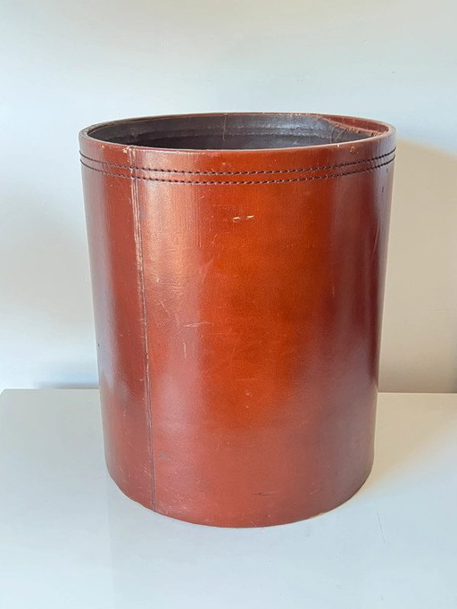 Corbeille à Papier / Poubelle en Cuir Vintage - Années 60