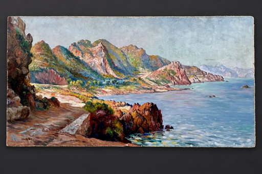 Large Post-Impressionist Oil Painting – La Corniche d’Or, Estérel – Signed Rabier – Circa 1920